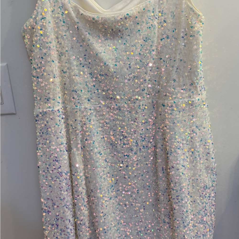 Show Me Your MuMu White Iridescent Sequin Mini Dress